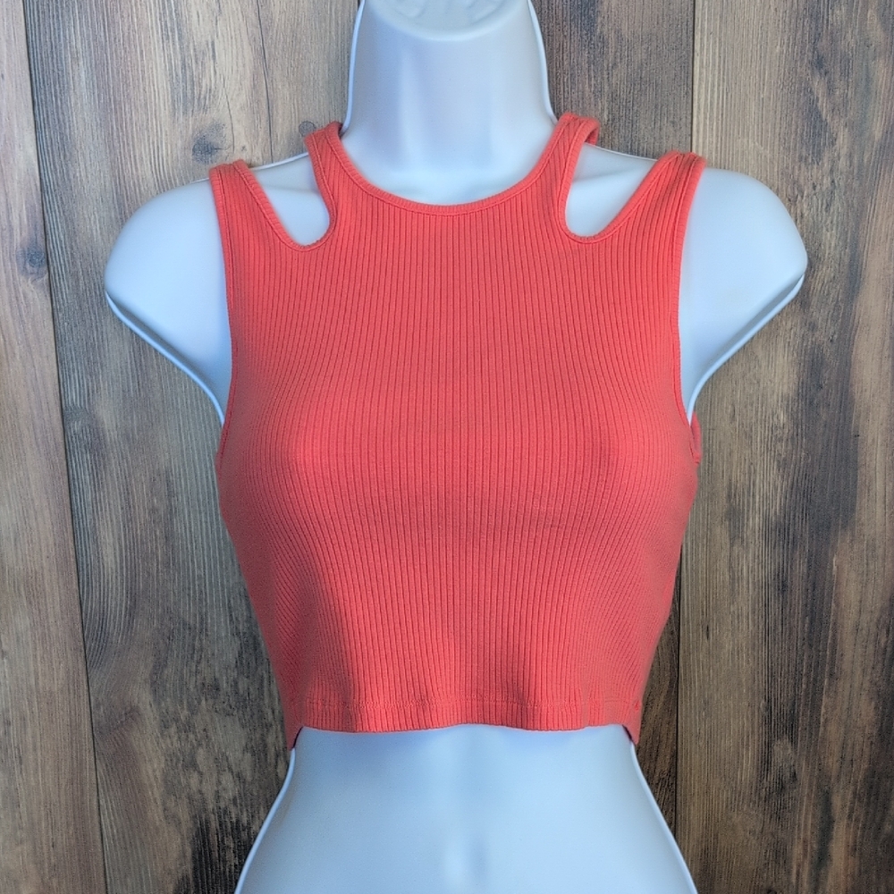 American Eagle Outfitters Coral Ribbed Fitted Crop Top Tank S            Q171